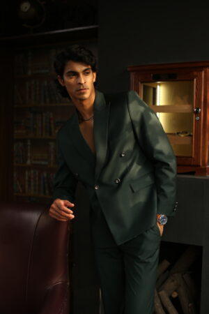Luxury Dark Green Double-Breasted Men’s Suit